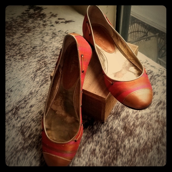 Cole Haan Shoes - Cole Haan Striped Silk & Leather Flats 11B